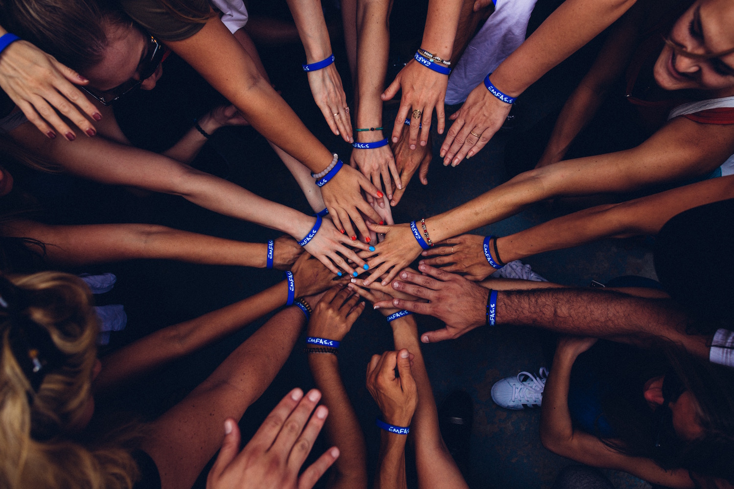 Team work hands, group power